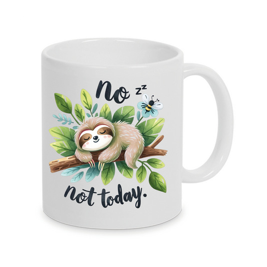 Freche Faultier-Tasse Sloth mit lustigen Spruch Not today auch mit Namen