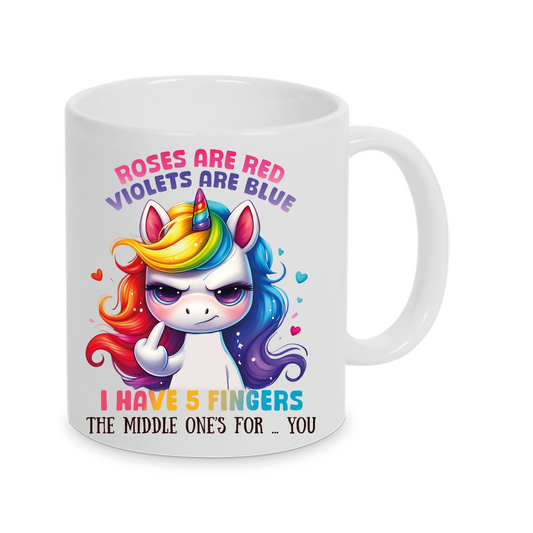 Freche Einhorn-Tasse mit lustigen Spruch Roses are Red Büro Geschenksidee auch mit Namen