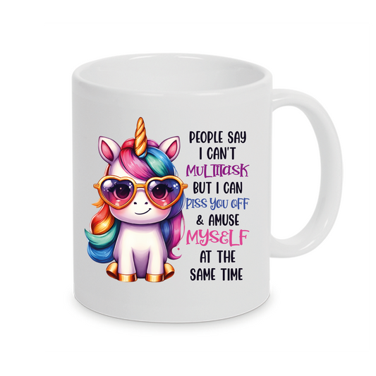 Freche Einhorn-Tasse mit lustigen Spruch Multitask auch mit Namen