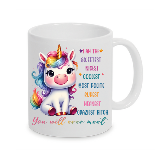 Freche Einhorn-Tasse mit lustigen Spruch Crazy Cool Geschenksidee auch mit Namen