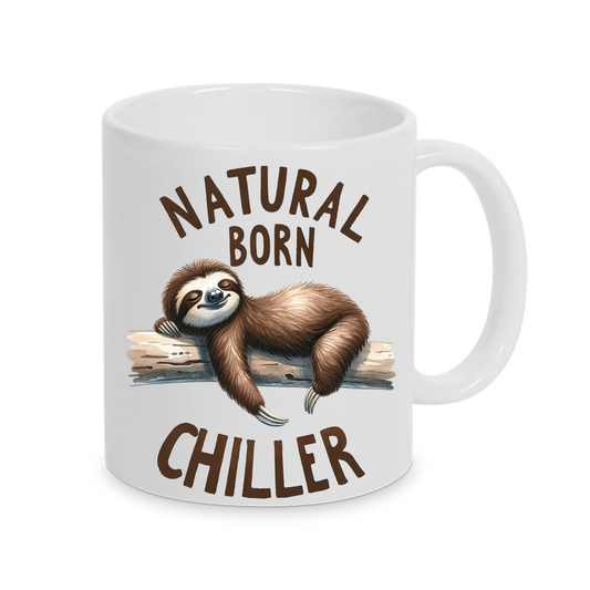 Freche Faultier-Tasse Sloth mit lustigen Spruch Natural Born Chiller auch mit Namen