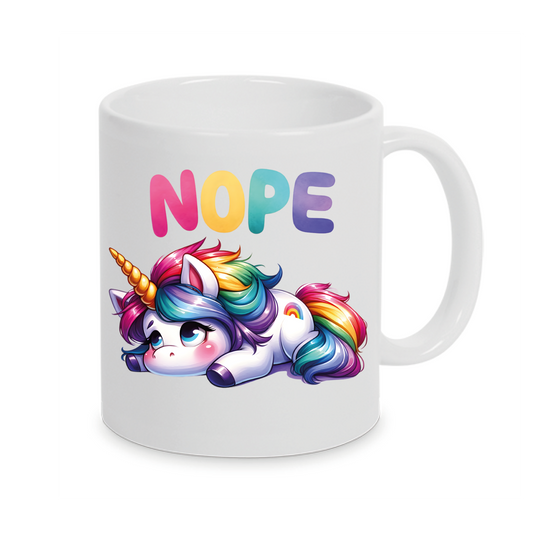 Freche Einhorn-Tasse mit lustigen Spruch Büro Funny Nope  Geschenksidee auch mit Namen