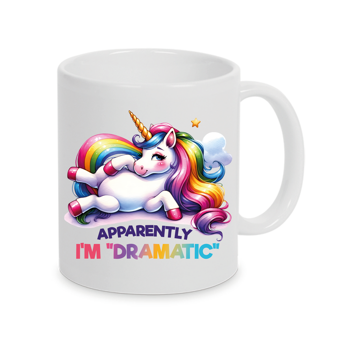 Freche Einhorn-Tasse mit lustigen Spruch I´m Dramatic Funny auch mit Namen