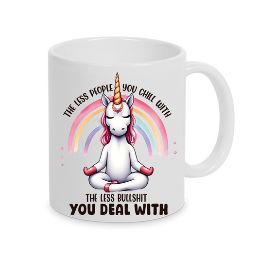 Freche Einhorn-Tasse mit lustigen Spruch Chill Bullshit auch mit Namen